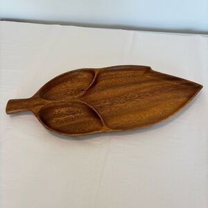 Vintage Monkey Pod wood serving tray display dish 3 sections snacks kiln dried